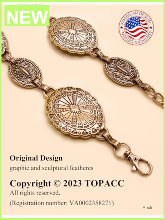 Western Concho Chain Belt for Women, Zinc Alloy, Lobster Clasp, 34-36 in main image 4
